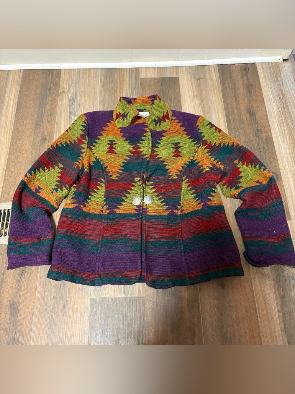 Coldwater Creek Southwestern Tapestry Jacket Concho Button Long Sleeve Large